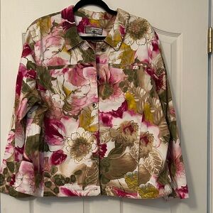 Coldwater Creek Pink and Green Floral Plus Lightweight Jean Jacket size 2X